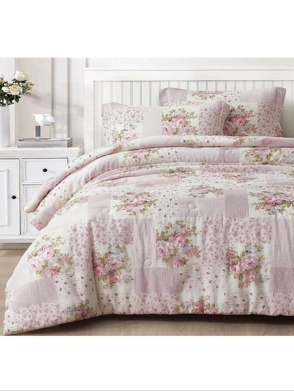 Chezmoi Collection Rosy 3-Piece Queen Size Washed Cotton Comforter Set - Floral
